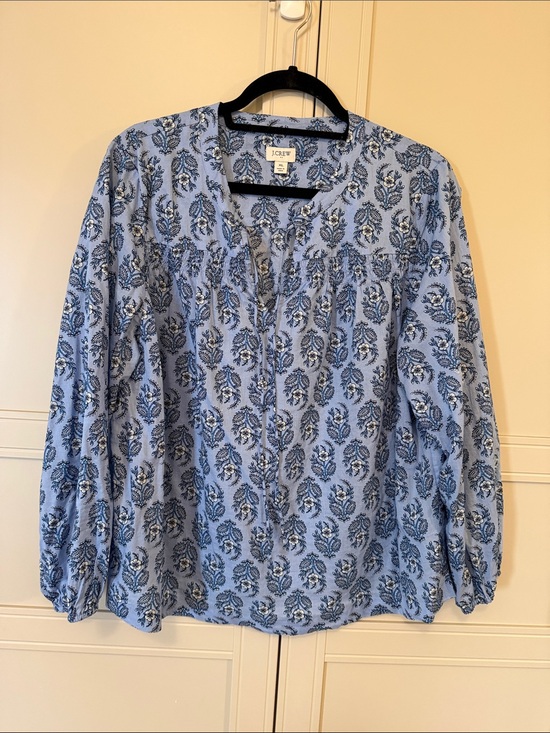 J. Crew Tops - J.Crew Blue Floral Peasant Blouse XL Pintuck Boho Top